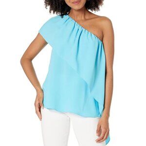 Trina Turk 'Satisfied' One-Shoulder Asymmetrical Crepe Top, Clearwater